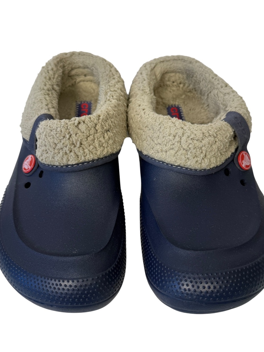 Crocs Blitzen Clogs Navy Blue Fleece Lined Snap In Collar Mule Shoes W 10 / M 8